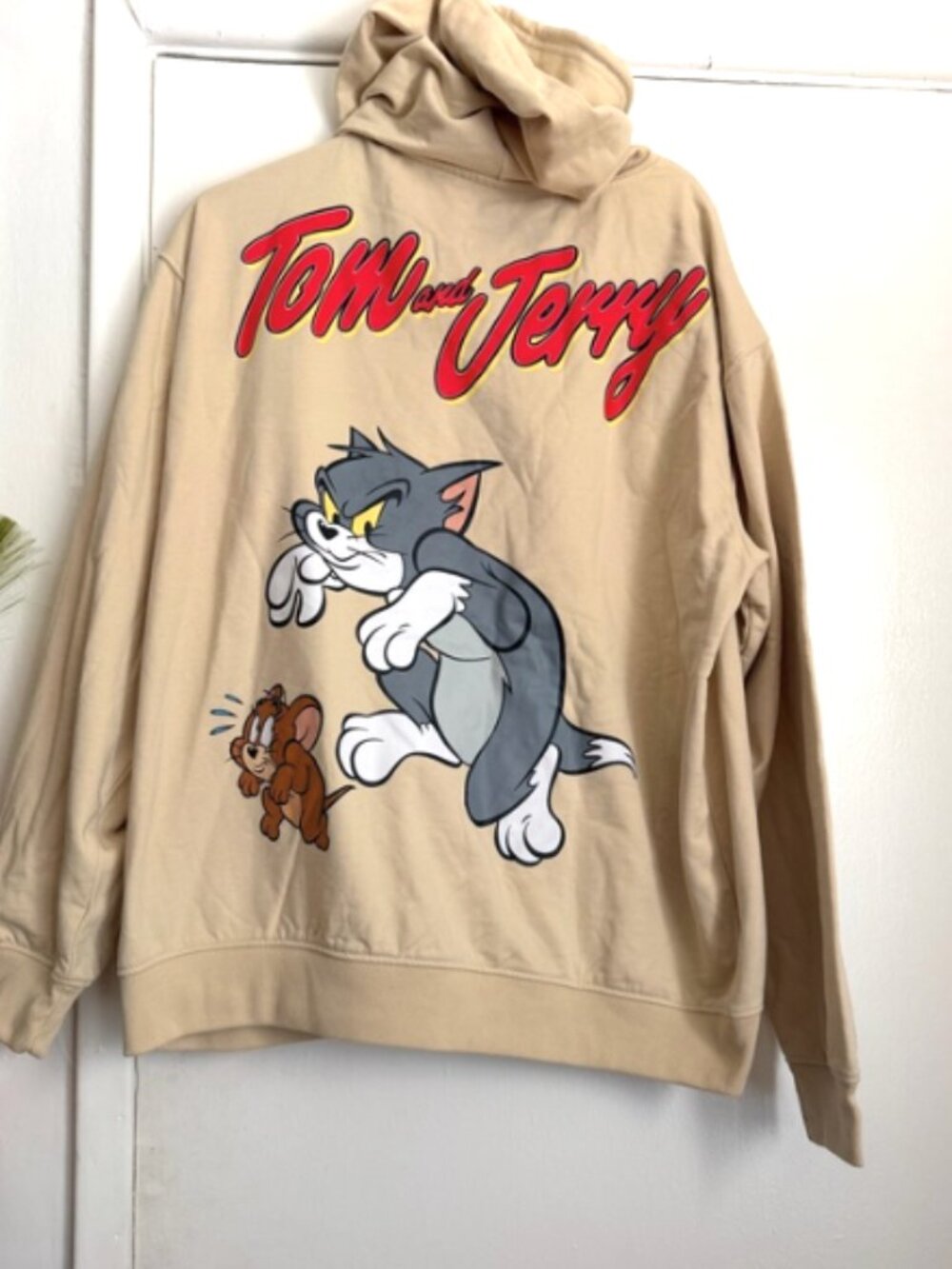 Tom and Jerry Beige Graphic Cat Hoodie